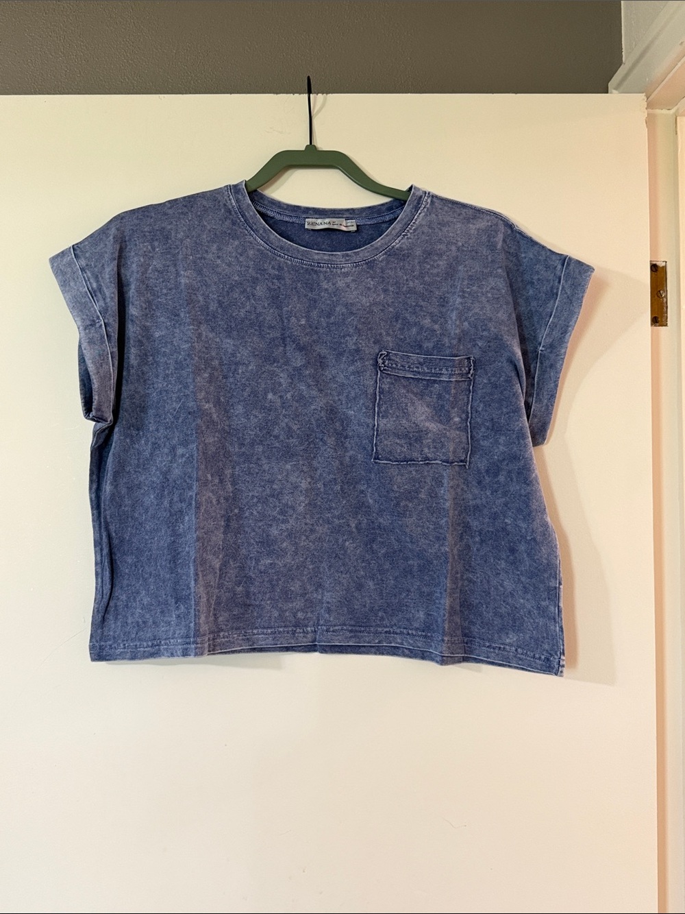NWOT Zenana Outfitters Washed Blue Pocket Tee